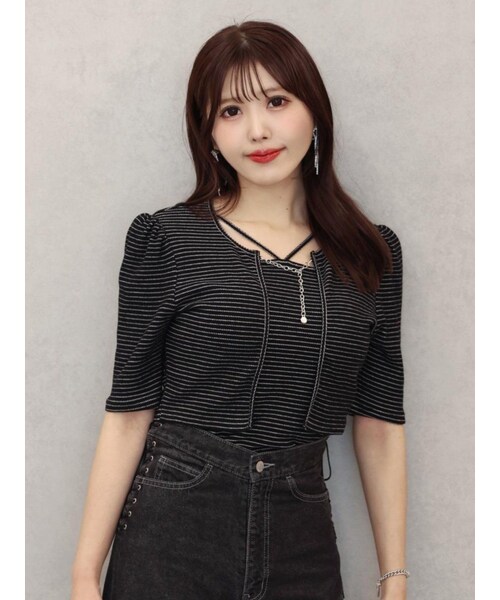 EATME（イートミー）の「キャミ&チェーンカーディガンセット（Tシャツ/カットソー・レディース・アイボリー/ブラック/ライトミックス/ミックス・F）」の22枚目の写真