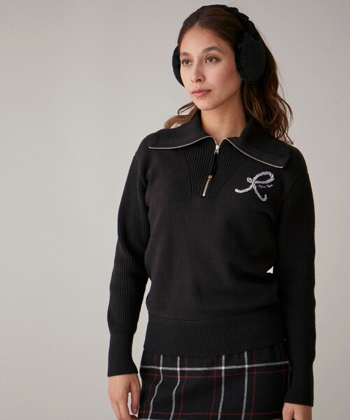 ROPE'（ロペ）の「ハーフジップ長袖ニットプルオーバー（ニット/セーター・レディース・ブラック/ベージュ/オレンジ・L/M/S）」の6枚目の写真