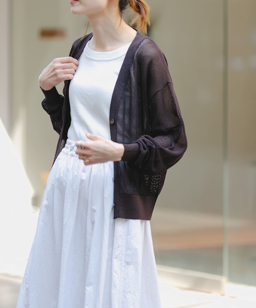 URBAN RESEARCH DOORS（アーバンリサーチドアーズ）の「FORK&SPOON　ペーパーニットカーディガン（カーディガン/ボレロ・レディース・IVORY/BROWN/BLUE・1）」の2枚目の写真