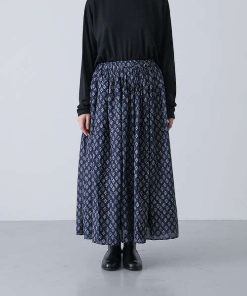 かぐれ（カグレ）の「maison de soil　FLOWER BLOCK PRINT SKIRT（スカート・レディース・NVY/OLV・2）」の10枚目の写真
