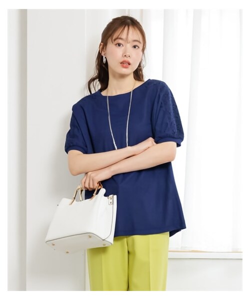 nissen（ニッセン）の「大きいサイズ美ラクRUタッチレース切替デザインプルオーバー（接触冷感・UVカット）（Tシャツ/カットソー・レディース・カーキ/ネイビー/シュガーブラウン/黒・L/LL/3L/4L/5L/6L/8L/10L）」の22枚目の写真