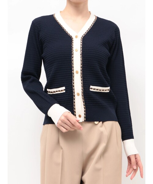 TONAL（トーナル）の「チェーンデザインニットカーデ（ニット/セーター・レディース・オフホワイト/グレー/ネイビー・M）」の8枚目の写真