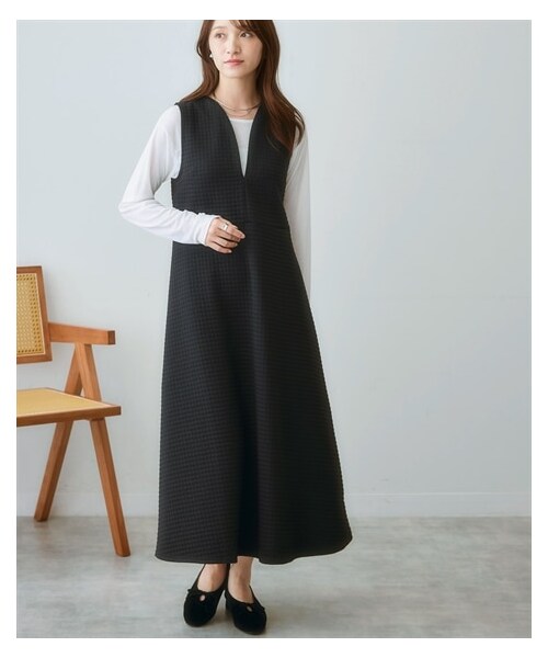 nissen（ニッセン）の「キルトロングワンピース（ワンピース・レディース・黒/チャコールグレー・S/M/L/LL）」の10枚目の写真
