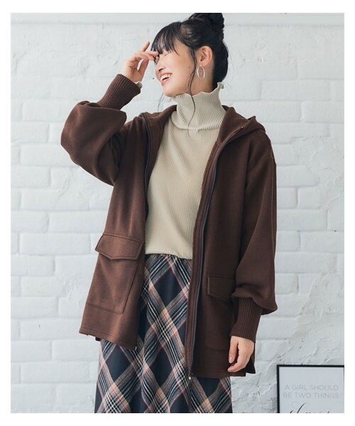 nissen（ニッセン）の「裏起毛リブ切替立衿ジップアップパーカーライトコート＜大きいサイズ有＞（ジャケット/アウター・レディース・オフベージュ/黒/インディゴブルー/モカ/ピンクベージュ/チャコールグレー/ブラウン・S/M/L/LL/3L/4L/5L/6L/8L/10L）」の11枚目の写真