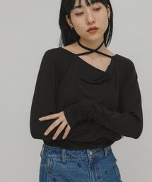 KBF | ドレープリボントップス(Tシャツ/カットソー)