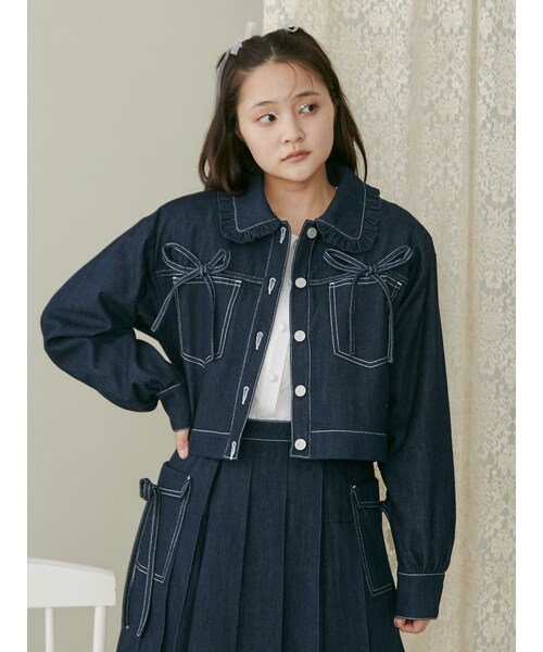 merry jenny（メリージェニー）の「リボンポケットデニムジャケット【セットアップ着用可能】（デニムジャケット・レディース・ブラック/インディゴ・F）」の8枚目の写真