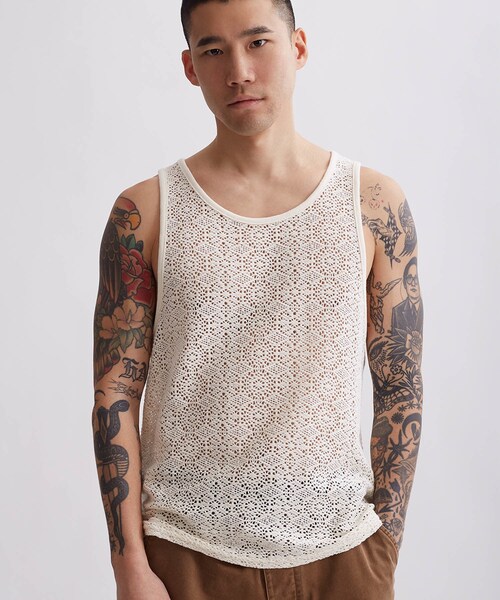 Saturdays NYC(サタデーズ ニューヨークシティ )の「Gabriel Cotton Mesh Tank(タンクトップ・メンズ・オフホワイト/ブラック・L/M/S/XS/XL)」の19枚目の写真