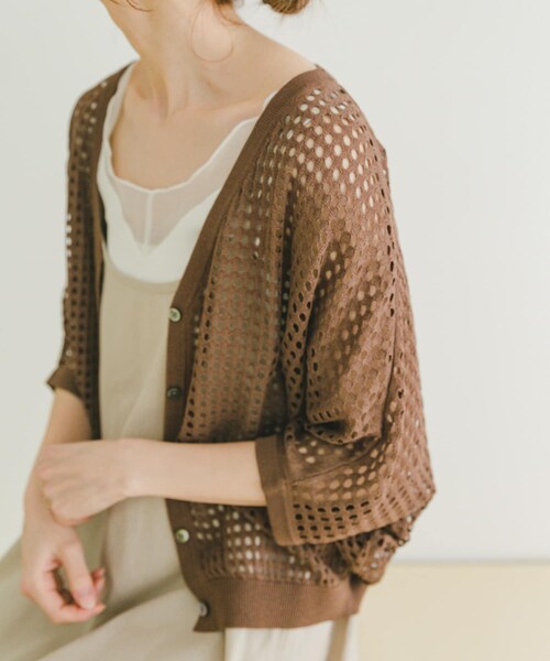 ITEMS URBANRESEARCH（アイテムズ アーバンリサーチ）の「メッシュニットカーディガン（カーディガン/ボレロ・レディース・BLK/GREGE/BRN・FREE）」の3枚目の写真