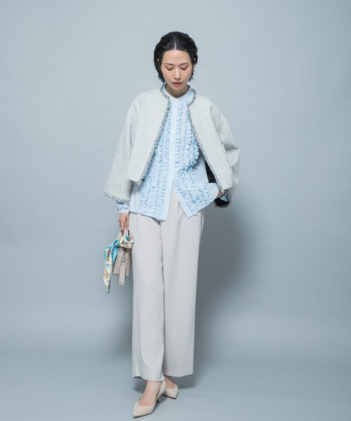 URBAN RESEARCH ROSSO（アーバンリサーチロッソ）の「ツイードショートジャケット（ノーカラージャケット・レディース・OFF WHITE/BLACK・Free）」の9枚目の写真