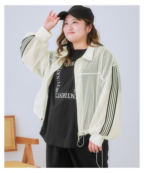 nissen（ニッセン）の「＜大きいサイズ＞ サイドラインメッシュブルゾン（ジャケット/アウター・レディース・オフホワイト/黒・L/LL/3L/4L/5L/6L/8L/10L）」の13枚目の写真