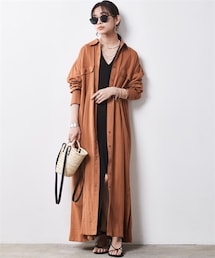 CHIC STYLE | 大きいサイズ レーヨン麻マキシシャツワンピース シックスタイル(ワンピース)