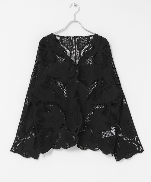 SENSE OF PLACE by URBAN RESEARCH（センスオブプレイスバイアーバンリサーチ）の「ノーカラーレースジャケット（ノーカラージャケット・レディース・IVORY/BLACK・One）」の2枚目の写真