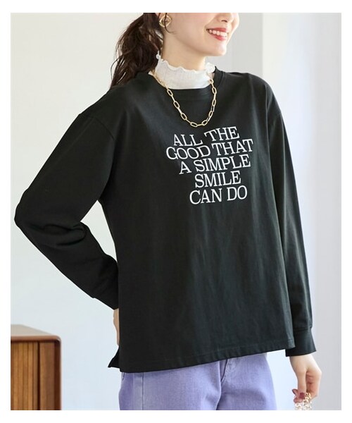 nissen（ニッセン）の「＜大きいサイズ＞ ロゴプリント長袖Tシャツ（Tシャツ/カットソー・レディース・黒/パープル/オートミール・L/LL/3L/4L/5L/6L/8L/10L）」の8枚目の写真