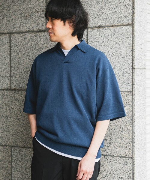 URBAN RESEARCH DOORS（アーバンリサーチドアーズ）の「リネン混ハイゲージ スキッパーニットポロシャツ（ポロシャツ・メンズ・BLACK/BLUE・M/L）」の18枚目の写真