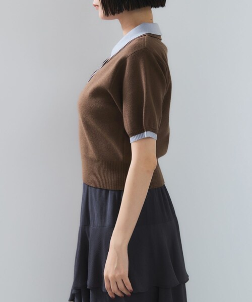 VIS（ビス）の「ダブルカラーポロトップス（ポロシャツ・レディース・チャコール/キナリ/ブラウン・F）」の18枚目の写真