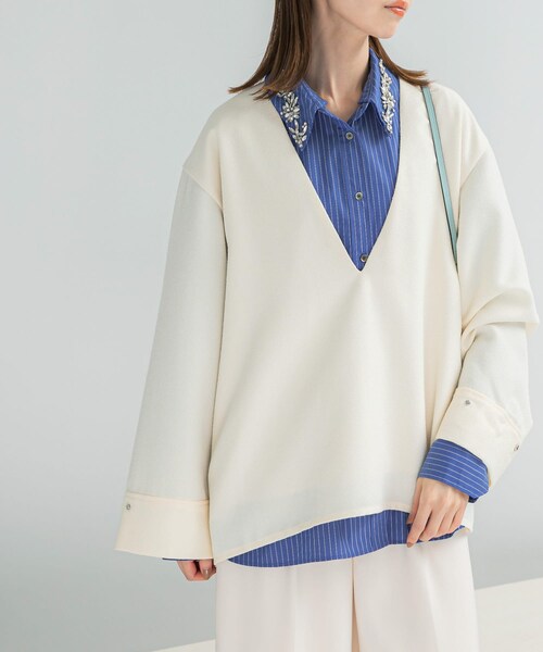 URBAN RESEARCH ROSSO（アーバンリサーチロッソ）の「ツイード深Vネックプルオーバー（シャツ/ブラウス・レディース・OFF/BLACK・Free）」の3枚目の写真