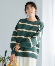 nissen | 大きいサイズかるfuwaビッグシルエット立体ボーダーニット（型崩れしにくい）(ニット/セーター)