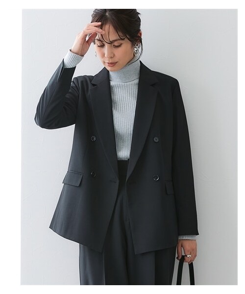 nissen（ニッセン）の「【みさとさんコラボ】セットアップスーツ（しわになりにくい・UVカット）（上下別売）<大きいサイズ有>（フォーマルスーツ/小物・レディース・グレー:テーラードジャケット/黒:テーラードジャケット/グレー:フロントボタンビスジェ/黒:フロントボタンビスジェ/グレー(レギュラー丈):ワイドパンツ/グレー(ロング丈):ワイドパンツ/黒(レギュラー丈):ワイドパンツ/黒(ロング丈):ワイドパンツ/グレー:タイトスカート/黒:タイトスカート・M/L/LL/3L）」の11枚目の写真