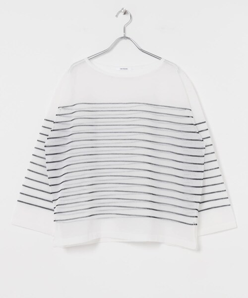 URBAN RESEARCH（アーバンリサーチ）の「ボートネックシアーニット（ニット/セーター・レディース・ORANGE/WHTxD.NAVY/NAVYxOFF・FREE）」の15枚目の写真
