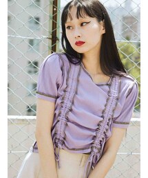 jouetie | ハーフスリーブリバーシブルギャザーテレコトップス(Tシャツ/カットソー)