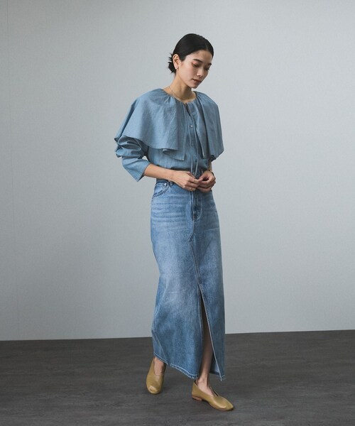 ADAM ET ROPE'(アダムエロペ)の「【WEB限定】リメイクライクデニムスリットスカート(デニムスカート・レディース・チャコール/ブルー系/サックス・M/S)」の12枚目の写真