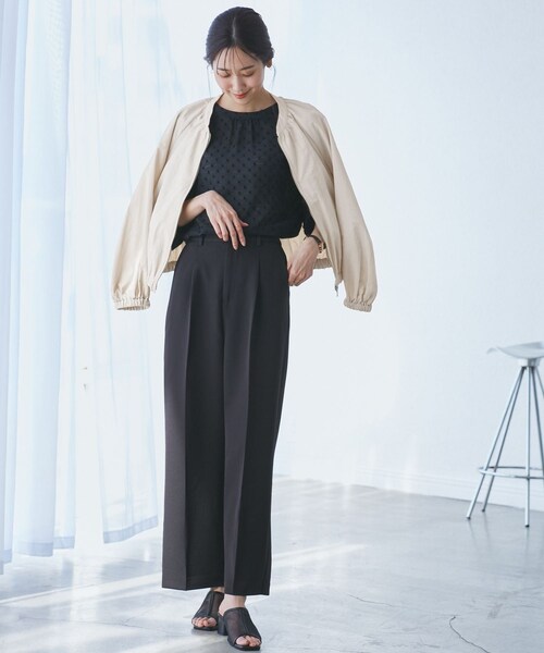 ROPE' PICNIC（ロペピクニック）の「【撥水加工・花粉ガード】リサイクルナイロンブルゾン（ブルゾン・レディース・チャコール/ホワイト系/ベージュ・38）」の16枚目の写真