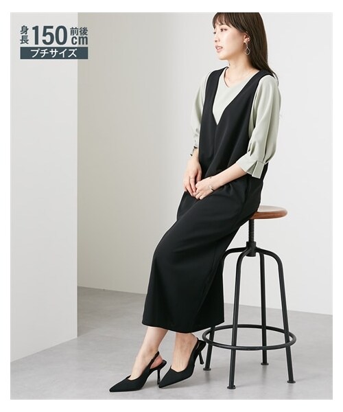 nissen（ニッセン）の「小さいサイズ　深Vジャンパースカート　低身長さん・小柄女性（ワンピース・レディース・ロング丈ブラック/ロング丈ライトグレー/ショート丈ブラック・PSS/PS/PM/PL）」の19枚目の写真