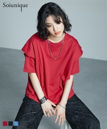 Soiunique | 綿１００％ラッフルショルダーゆったりサイズTシャツ ［Soiunique］(Tシャツ/カットソー)