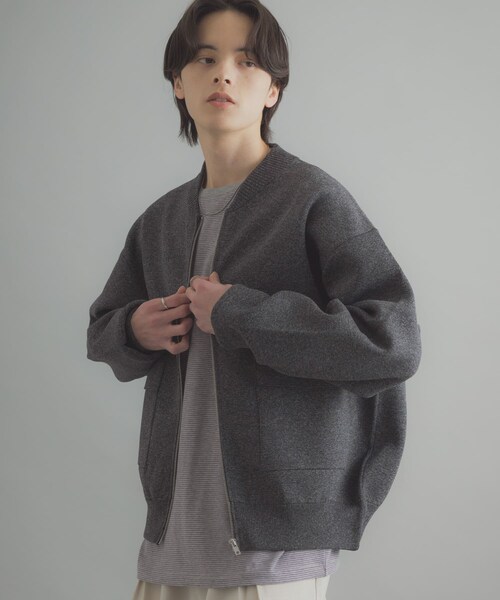 SENSE OF PLACE by URBAN RESEARCH(センスオブプレイスバイアーバンリサーチ)の「『洗濯可』ダブルポケットニットブルゾン(ブルゾン・メンズ・BLACK/BROWN・M/L)」の8枚目の写真