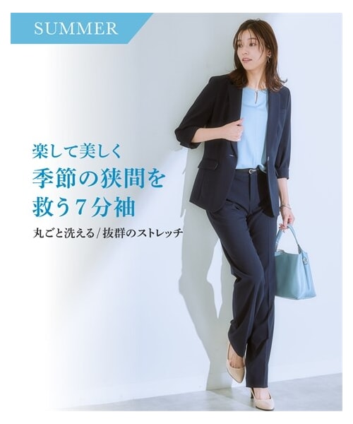 新品☆LLグレー系ストレッチ7分袖ストレートパンツスーツ仕事