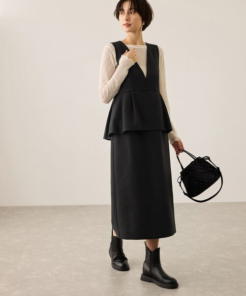 ROPE' PICNIC（ロペピクニック）の「【新色追加】レイヤード風ペプラムジャンパースカート（ジャンパースカート・レディース・ブラック/チャコール/ダークブラウン/グレー・L/M/S）」の6枚目の写真