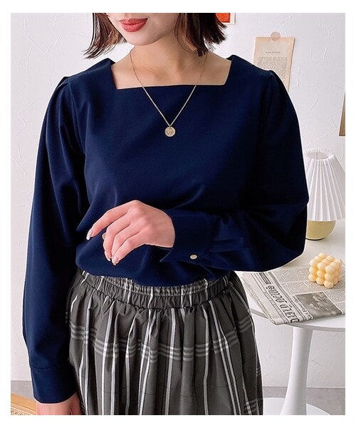 nissen（ニッセン）の「スクエアネックカットソーブラウス（Tシャツ/カットソー・レディース・ピンク/ブルー/ネイビー・S/M/L/LL）」の7枚目の写真