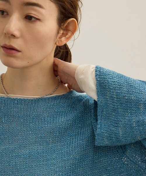 ROPE'（ロペ）の「【洗える】スラブリネン ボートネックプルオーバー（ニット/セーター・レディース・ホワイト/ベージュ/ターコイズ・F）」の18枚目の写真