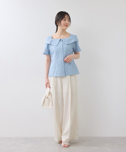 VIS（ビス）の「【夏トク価格】オフショルライクハーフスリーブブラウス/イージーケア（シャツ/ブラウス・レディース・ホワイト系/ダークブラウン系/ブルー系・F）」の11枚目の写真