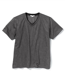 nissen | ストライプ重ね着風VネックTシャツ【３L以上お腹ゆったり】(Tシャツ/カットソー)