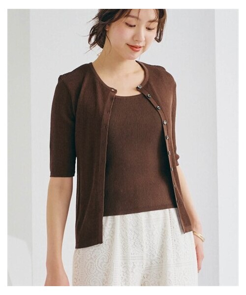 nissen（ニッセン）の「リブニットアンサンブル（タンクトップ＋シアーカーディガン）（ニット/セーター・レディース・ブラウン/チャコールグレー・S/M/L/LL）」の8枚目の写真