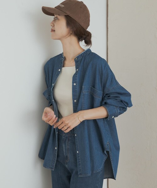 URBAN RESEARCH DOORS（アーバンリサーチドアーズ）の「デニムバンドカラーシャツ（シャツ/ブラウス・レディース・INDIGO/ONE WASH・M）」の9枚目の写真