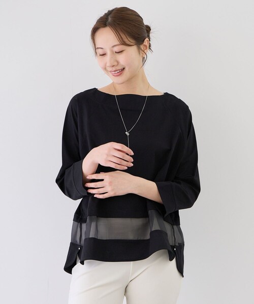 Jayro(ジャイロ)の「Wシルケットシアーラインプルオーバー(Tシャツ/カットソー・レディース・ブラック/ホワイト系・F)」の4枚目の写真
