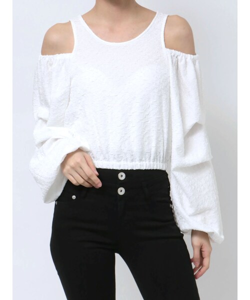 GYDA（ジェイダ）の「ショルダーOPENジャカードブラウス（シャツ/ブラウス・レディース・オフホワイト/ブラック・F）」の2枚目の写真