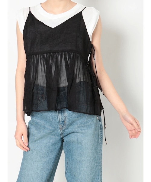 Ungrid（アングリッド）の「コットンオーガンジーキャミ（キャミソール・レディース・オフホワイト/ブラック/オレンジ・F）」の2枚目の写真