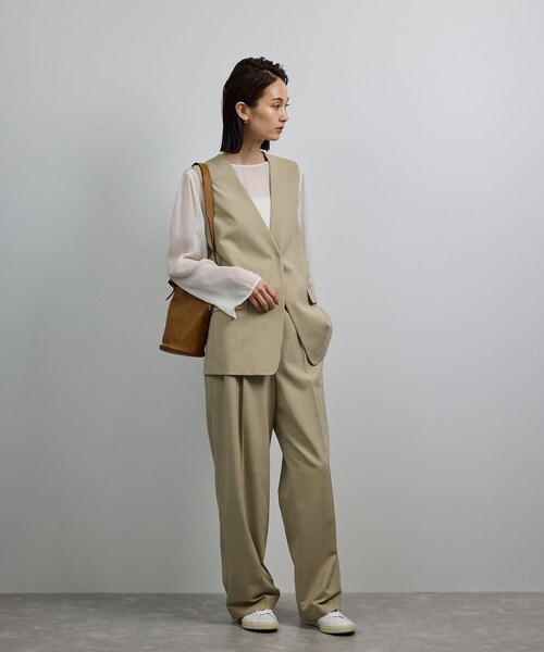 ROPE'（ロペ）の「【洗える】ウール混ツイル ジレベスト/セットアップ対応【WEB・一部店舗限定】（ベスト・レディース・ブラック/ベージュ・F）」の9枚目の写真