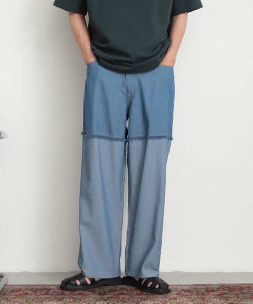SENSE OF PLACE by URBAN RESEARCH（センスオブプレイスバイアーバンリサーチ）の「デニムフリンジシャンブレーワイドパンツ（デニムパンツ・メンズ・L.INDIGO/BLACK・M/L）」の2枚目の写真
