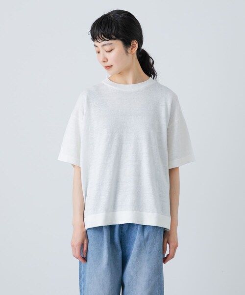 かぐれ（カグレ）の「リネン半袖クルーネックニット（ニット/セーター・レディース・NATURAL/OFF/BLACK・FREE）」の12枚目の写真