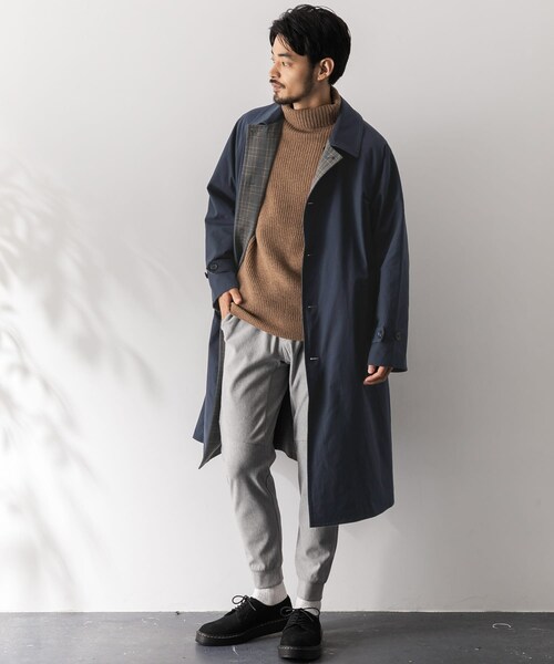 URBAN RESEARCH Sonny Label（アーバンリサーチサニーレーベル）の「チェックリバーシブルオーバーコート（ステンカラーコート・メンズ・ベージュ/ネイビー・M/L）」の4枚目の写真