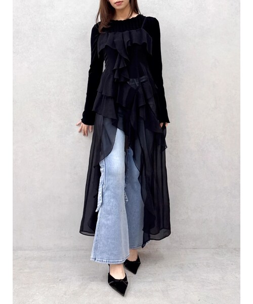 dazzlin（ダズリン）の「ラッフルイレヘムシアービスチェ（キャミソール・レディース・オフホワイト/ブラック/ミントグリーン・S/M）」の11枚目の写真