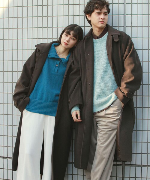 SENSE OF PLACE by URBAN RESEARCH（センスオブプレイスバイアーバンリサーチ）の「『ユニセックス』バルマカーンルーズコート（ステンカラーコート・メンズ・BLACK/D.BROWN/BLUE/BRN×BLK・M/L）」の2枚目の写真