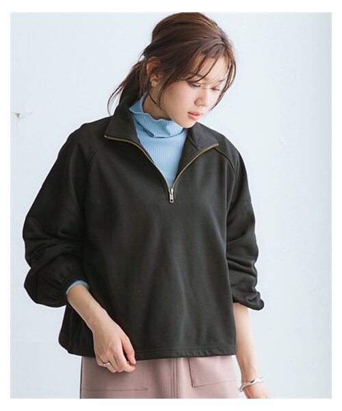 nissen（ニッセン）の「ハーフジップ裾ドロストプルオーバー（Tシャツ/カットソー・レディース・黒/ブルー・S~M/L~LL）」の9枚目の写真