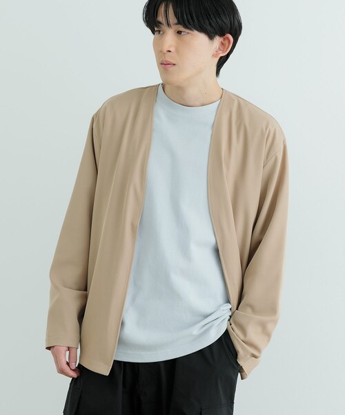 ITEMS URBANRESEARCH（アイテムズ アーバンリサーチ）の「シアーストレッチ ラップカーディガン（カーディガン/ボレロ・メンズ・BEG/BLK・M/L）」の3枚目の写真