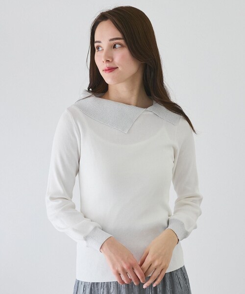 Jayro（ジャイロ）の「ラメアシメオフショル風プルオーバー（ニット/セーター・レディース・ブラック/ホワイト系/パープル系/ピンク・M）」の12枚目の写真