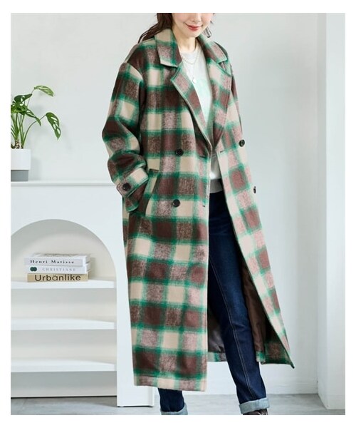 nissen（ニッセン）の「大きいサイズ シャギーチェックサイドスリットチェスターコート（ジャケット/アウター・レディース・ブルーチェック/グリーンチェック/ブラウンチェック/黒チェック・L/LL/3L/4L/5L/6L/8L/10L）」の5枚目の写真